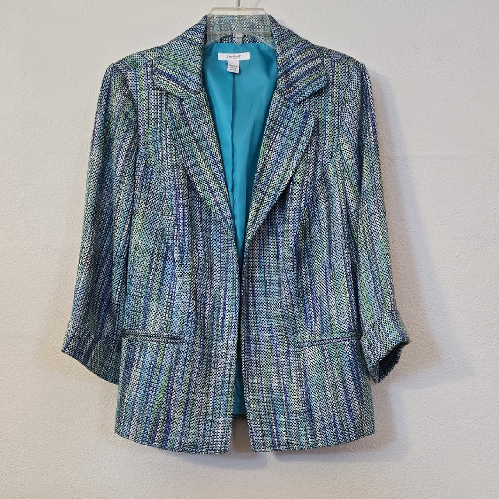 14W 16W Chico's Blue and Green Tweed Blazer